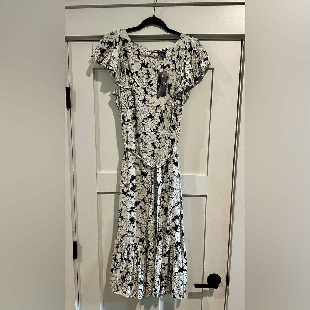 NWT Chaps Black and White Sundress with Flutter Sleeves